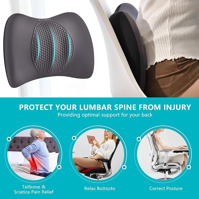 3 PCS Seat Cushion for Carseat Lumbar Support Pillow Car Neck Headrest Pillows Memory Foam Gel Memory Foam Massage Point Seat Pads Pressure Relief Back Cushion for Office Chair(Grey) - Image 5