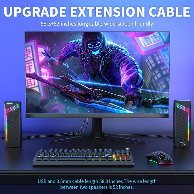 Computer Speakers, 2 in 1 PC Speaker , Gaming Speakers for PC Computer Laptop Desktop Monitor, RGB Speakers with Touch Sensitive Lighting, USB Powered 3.5mm Aux（Package Only Two Speaker, No Soundbar） - Image 7
