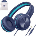 SIMOLIO Manyshare Series- Wired Kids Headphones for School with Microphone, Volume Limiting & Noise Cancelling PC Headset with Cord & Carry Pouch, Plug in Headphones for Tablet, Laptop (Navy Blue) by SIMOLIO