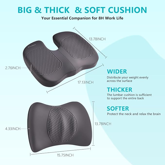Car Seat Cushion and Back Support for Office Chair Memory Foam Chair Cushions Pressure Relief Seat Pads with Gel Massage Point Lumbar Support Relief Sciatica & Tailbone (Light Grey) - Image 2