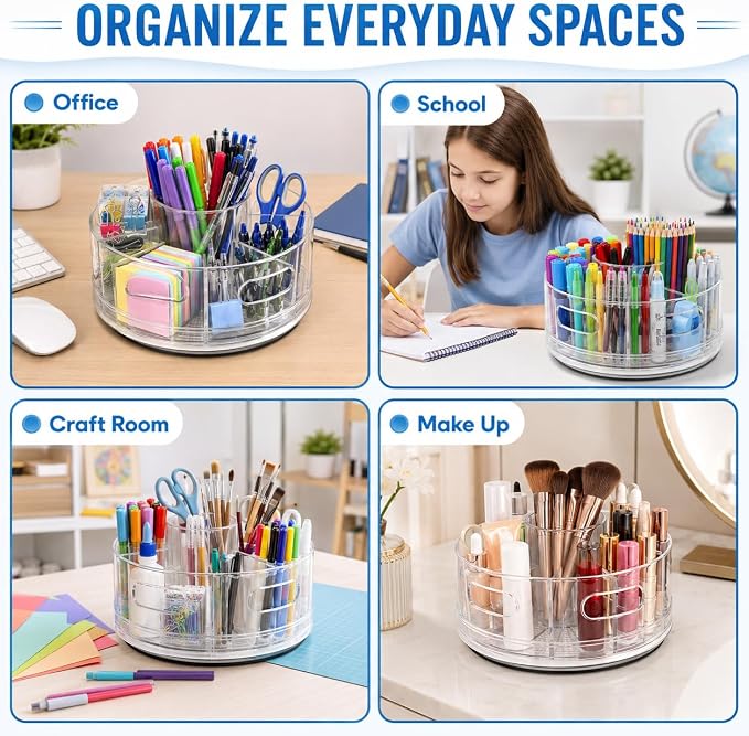 CraftGenes Clear Rotating Organizer, Acrylic Pen Holder, Marker Organizer | Pen organizer for desk and art supply organizer with 7 removable sections for markers, pencils, brushes, and office supplies. - Image 8