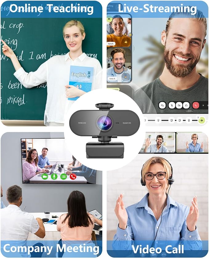 2K Webcam for PC Mac Laptop with Microphone,Full HD Web Cam for Streaming with Privacy Cover Sliders,USB C Web Camera for Desktop Computer Monitor,External Small Best Webcam For Microsoft Teams Gaming - Image 8