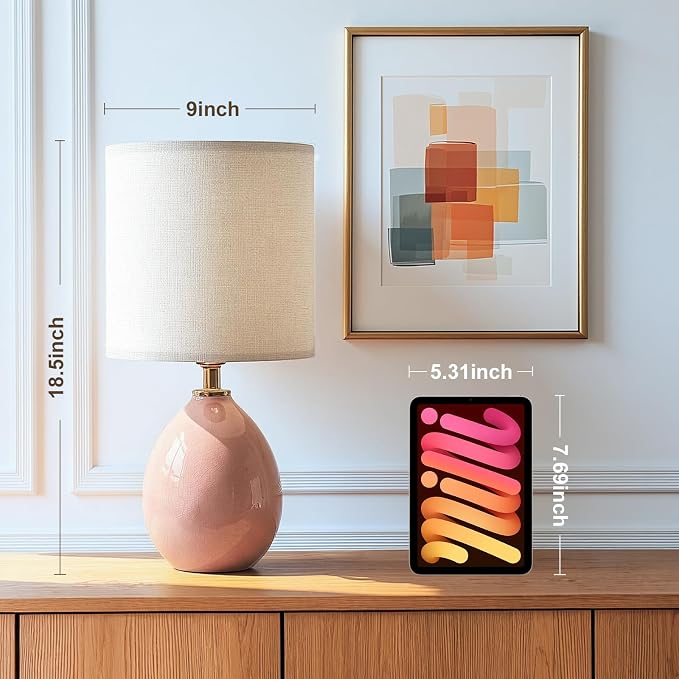 18.5" Ceramic Table Lamps Set of 2 for Living Room Bedroom, Pink | Bedside Lamps for Bedroom Nightstand, Ice Crackle Home Bedroom Living Room Decor, Linen Fabric Shade, 3-Color Temperature - Image 6