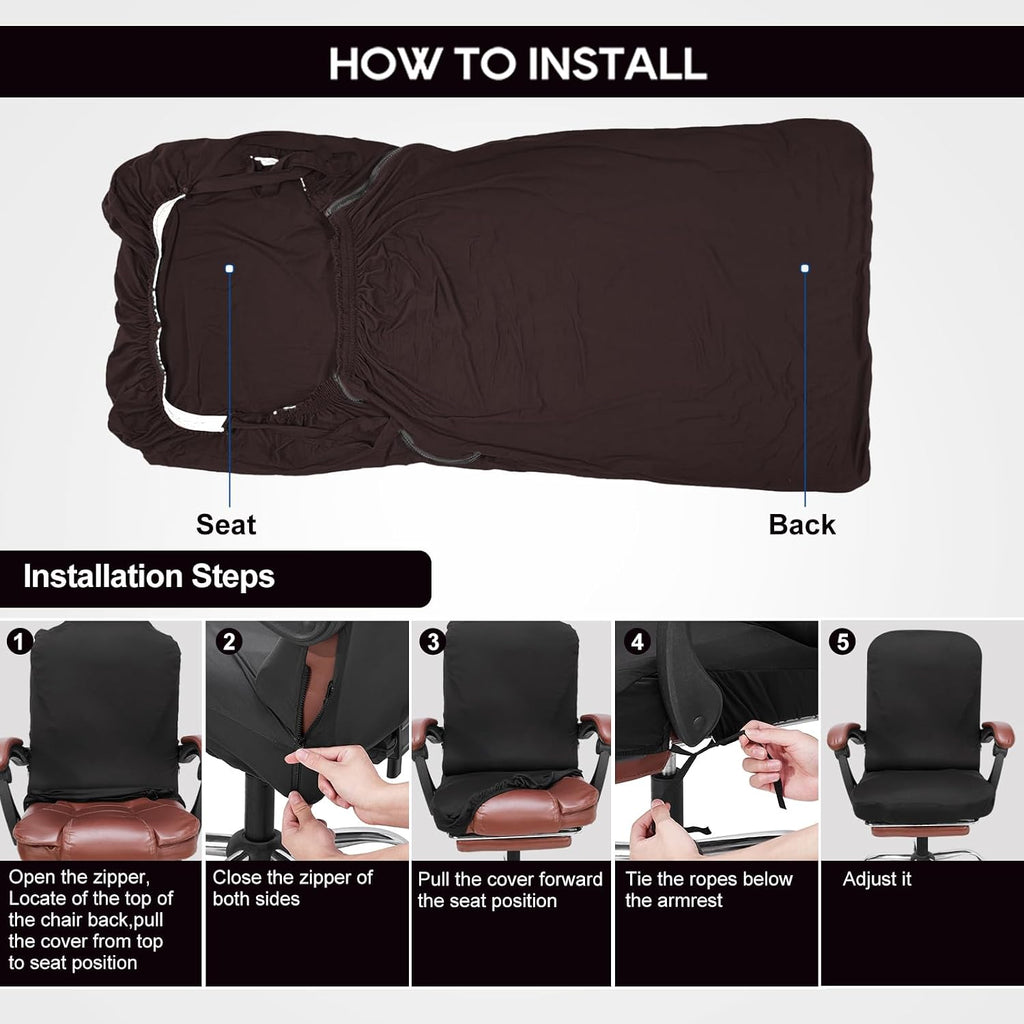 NeColorLife XL Office Chair Cover for Large Executive Chairs,Dark Brown - Image 6