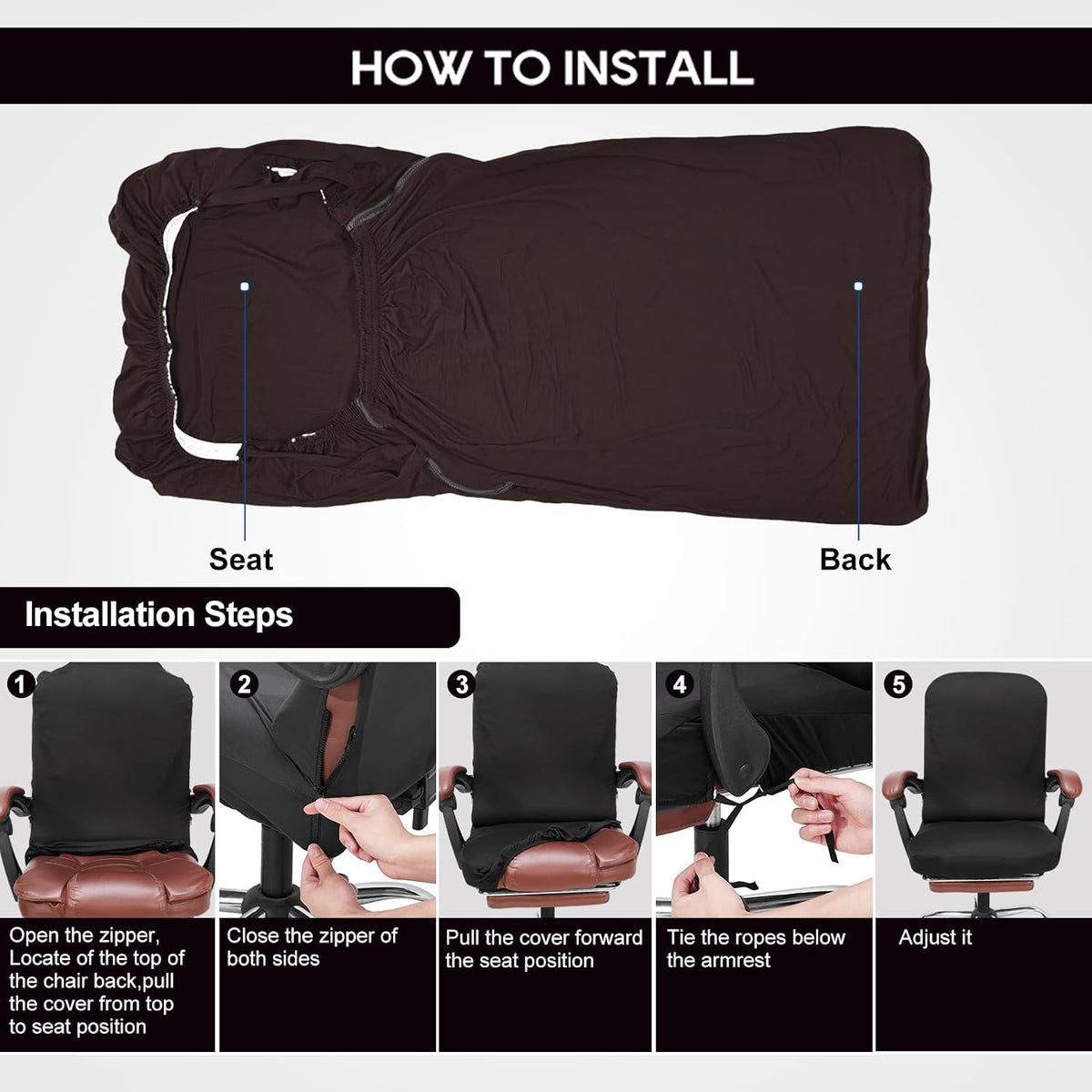 NeColorLife XL Office Chair Cover for Large Executive Chairs,Dark Brown - Image 6