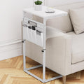 C Shaped End Table, 33" Tall Side Table for Couch, Adjustable Height Small Couch Side Table for Small Spaces, C Table End Table Slide Under Sofa Table TV Tray for Living Room Bedroom, White by Vagusicc