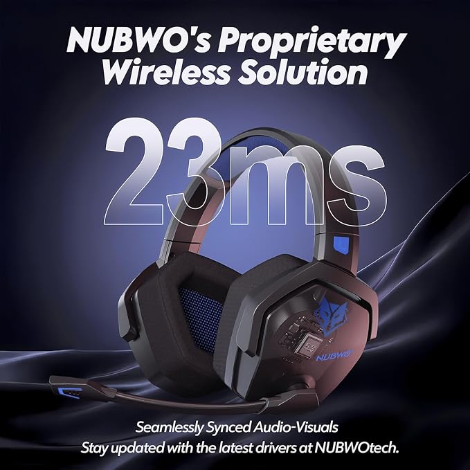 NUBWO Wireless Gaming Headset with Mic for Ps5 Ps4 PC, Zero Interference, 100-Hour Battery All-Day Play, 23ms Sync​ for Fortnite & Call of Duty/FPS Gamers, Triple Mode All Devices Compatible - Blue - Image 3