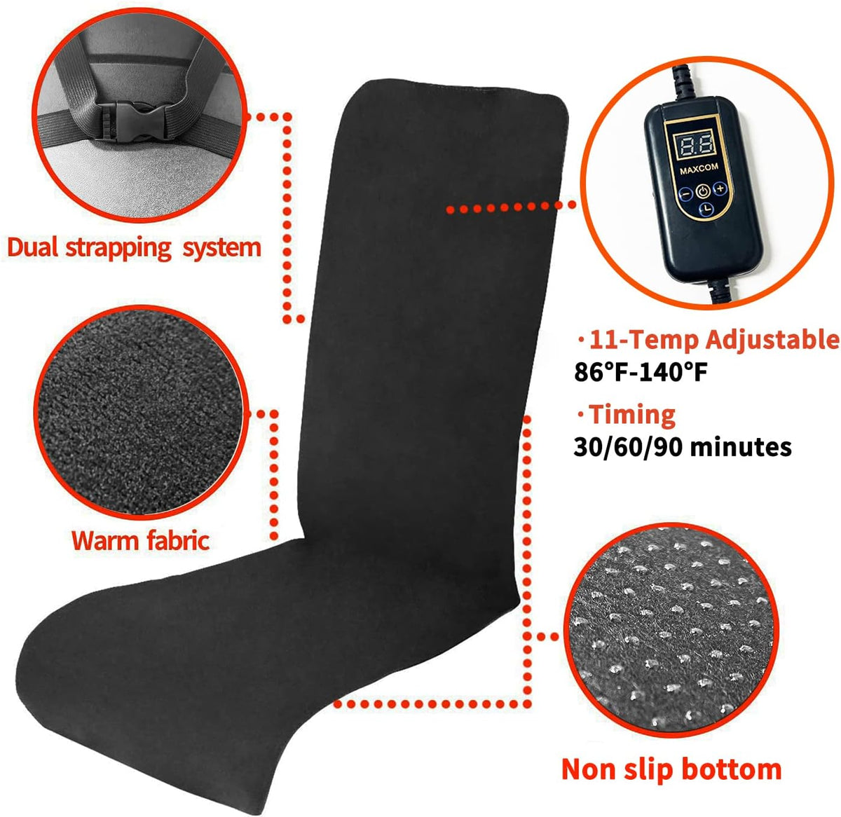 Foldable & Washable Fabric Heated Seat Cushion with Temperature Control & Timer-for Office/Home Use - Image 2