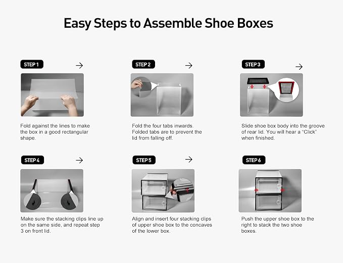 Kuject X-Large Shoe Storage Boxes 12 Pack, Clear Stackable Shoe Organizer | Shoe Case for Closet, Entryway & Under-Bed Storage, Drop-Front Design, Space-Saving Solution for Family Organization,White - Image 8