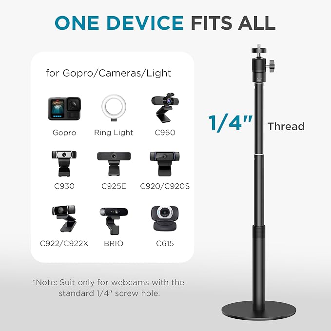 InnoGear Webcam Stand, Telescopic Mount Vlogging Stick with Phone Holder | for Logitech Webcam C922 C930e C920S C920 C615 C960 C920x BRIO 4K NexiGo N60 Eye-Level Framing, Rock-Solid Stability - Image 6