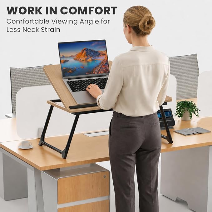 Laptop Bed Desk, 5-Angle Adjustable Bed Laptop Table with Cup Holder | Foldable Laptop Stand for Couch & Sofa, Portable Laptop Tray for Adults Writing Reading Eating, Walnut - Image 8