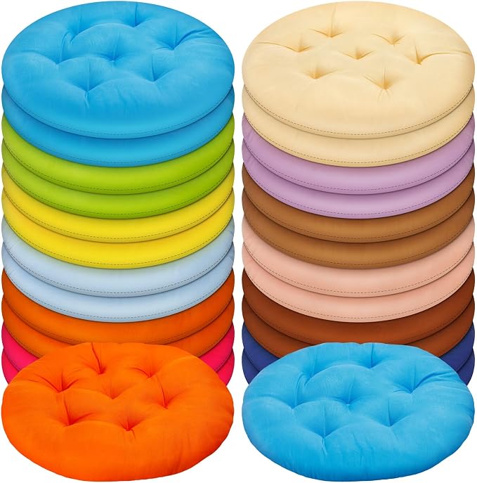Tinideya 24 Pcs Floor Cushions Classroom,Small 11.8 Inch,Colorful | Round Meditation Pillows for Adults Kids, Flexible Seating Nursery Living Room Yoga, Soft Padded Chair Cushion by Tinideya