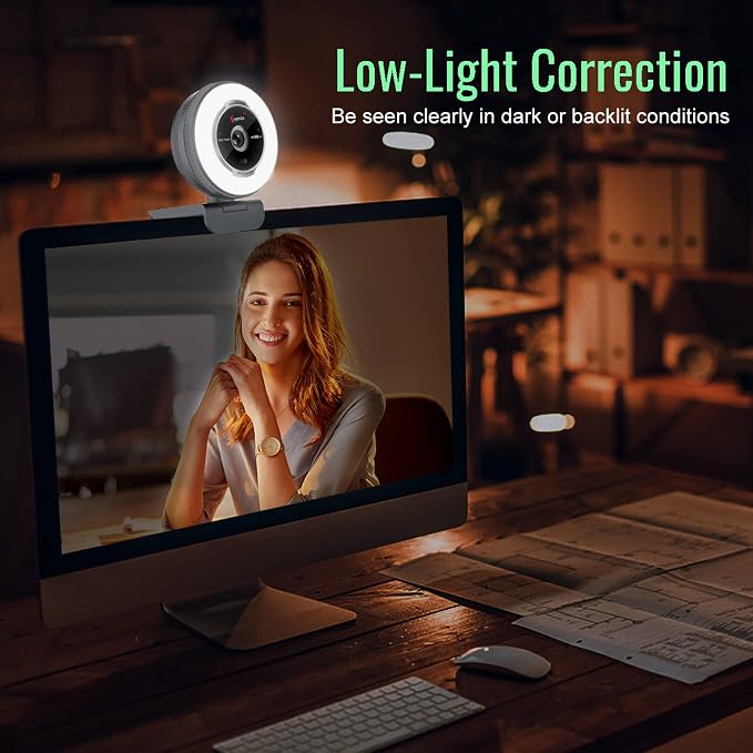 Angetube Streaming Webcam with Microphone, USB 1080P Web Cam w/Ring Light | Remote Control, 1080P@60FPS, 5X Digital Zoom, Built in Privacy Cover, HD Computer Web Camera for Desktop, PC, Laptop, Mac - Image 7