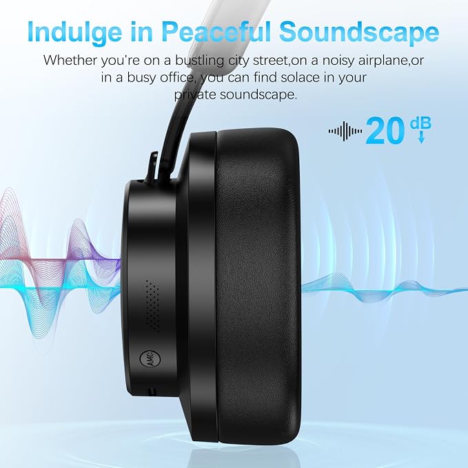Over Ear Headphones Wireless Bluetooth, Noise Cancelling Headphones Bluetooth with Microphone, Cancelling Wireless Headphone Over Ear, 65h Playtime, Clear Calls, Comfort Fit For Travel (Black) - Image 3