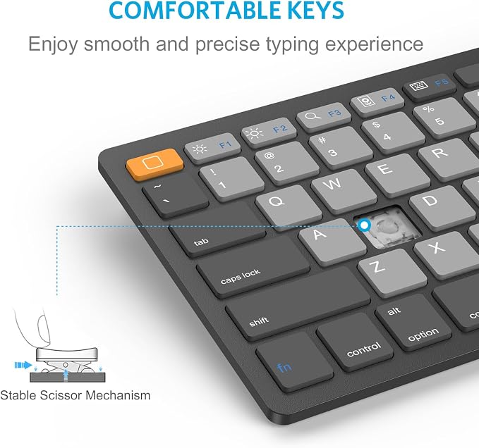 OMOTON Ultra-Slim Bluetooth Keyboard for iPad,iPad Pro/Air/Mini,iPhone | Stable Wireless iOS Keyboard with 12 Multimedia Keys, Portable for Office, Travel, School, Orange & Gray & Deep Gray - Image 8