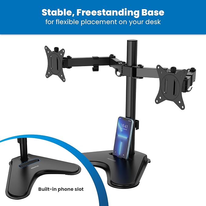 Mount-It! Dual Monitor Desk Stand Mount for 2 Screens VESA 75x75 & 100x100 | For Monitors up to 32”, Height Adjustable with Tilt, Swivel & Rotation - Image 7