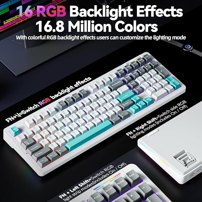 LINGBAO K98 96% Mechanical Creamy Wireless Gaming Keyboard With Number Pad | BT5.0/2.4G/USB-C, Gasket Custom Hot-Swappable Keyboard, 10000mAh Battery, RGB Backlit, Creamy Sound for Windows Mac PC Gamers - Image 7