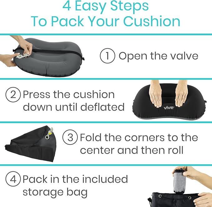 Vive Inflatable Lumbar Pillow - Cushion for Airplane Seat Travel Support - Lower Back Cushion for Car, Office Chair - Adjustable Firm Air Neck Pain, Sciatica Relief - Compact Portable Camping Headrest | Lower Back Cushion for Car, Office Chair - Adjust... - Image 5