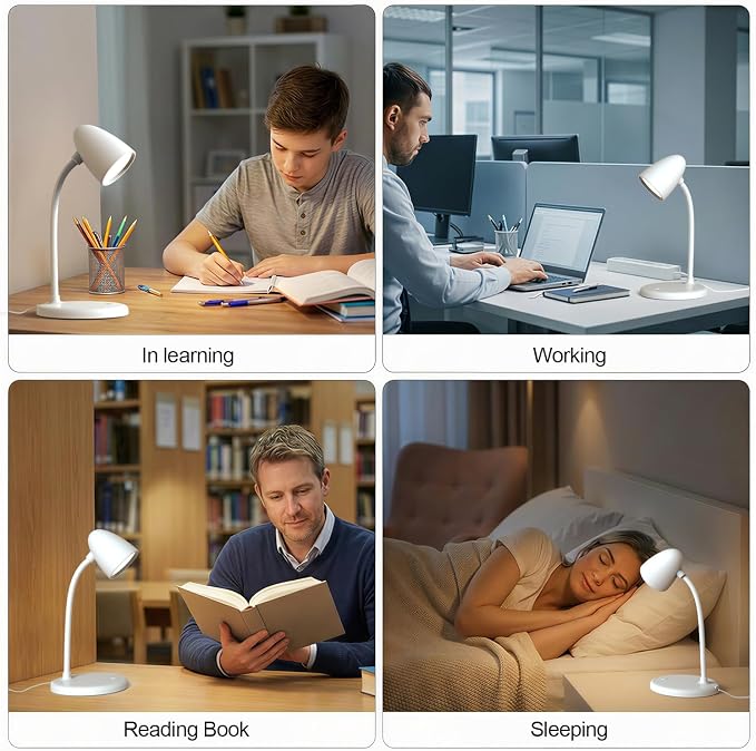 LED Desk Lamp for Home Office,Dimmable Table Lamp 3 Light Colors | Reading Light for Bedside Small Desk Lamp for College Dorm Room,Bedroom Desk Light,White - Image 4