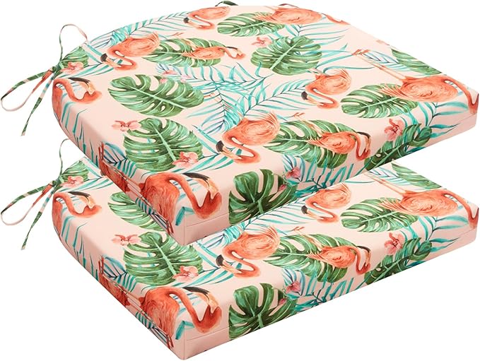 HARBOREST Outdoor Chair Cushions Set of 2, Water Resistant Patio Chair Cushions with Ties, Outdoor Seat Cushions for Patio Furniture, 17"x16"x2", Flamingo by HARBOREST