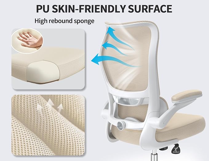TRALT Office Chair Ergonomic Desk Chair - Gaming Chair with Lumbar Support | 330 LBS Home Office Desk Chairs , Reading Chair with Flip-up Armrests, Comfortable Computer Chairs (1, Beige) - Image 9