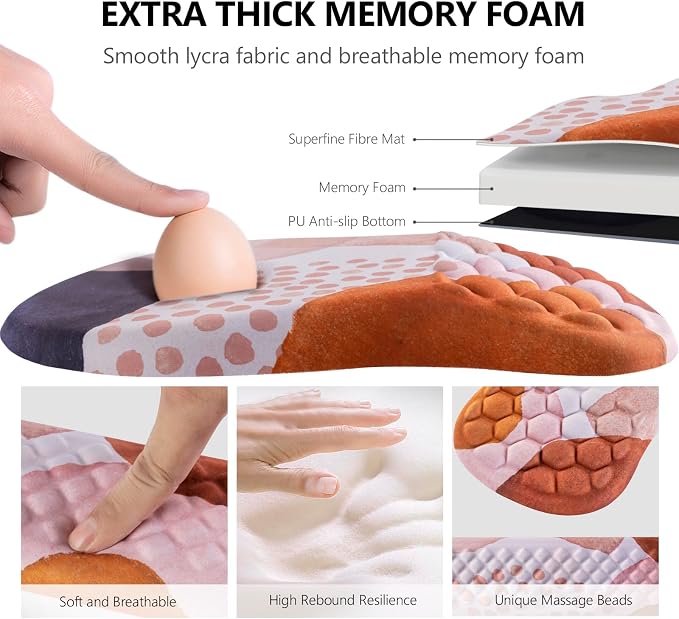 Ergonomic Mouse Pad & Keyboard Wrist Rest Set, Memory Foam | Memory Foam Wrist Cushion, Non-Slip PU Base, Massage Design, Relieves Wrist Pressure for Work, Gaming & Office Use,Boho - Image 3