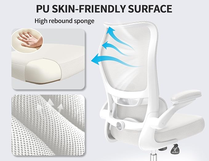 TRALT Office Chair Ergonomic Desk Chair - Gaming Chair with Lumbar Support | 330 LBS Home Office Desk Chairs , Reading Chair with Flip-up Armrests, Comfortable Computer Chairs (1, White) - Image 9
