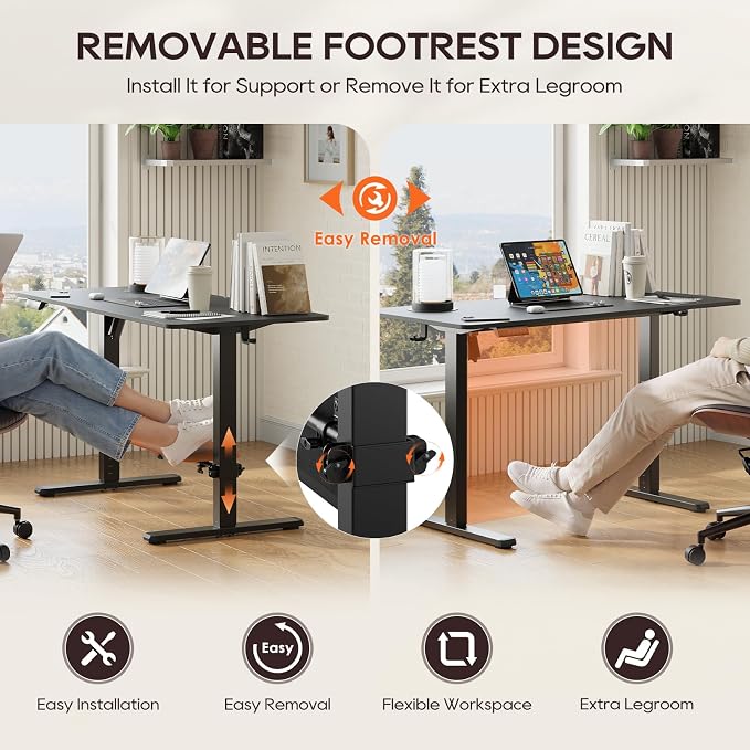 MALOL 47" x 24" Electric Standing Desk with Adjustable Footrest, Black | Height Adjustable Computer Home Office Gaming Desk with 3 Memory Presets & Child Lock, Adjustable Feet, Cable Management - Image 4