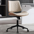 Home Office Chair No Arms with Wheels, Adjustable Height Small Desk Chair, PU Leather Mid Back 360 Swivel Computer Chair, Armless Modern Walnut Chair for Office, Reading Meeting Room(Beige) | Adjustable Height Small Desk Chair, PU Leather Mid Back 360 ... by BERYTH