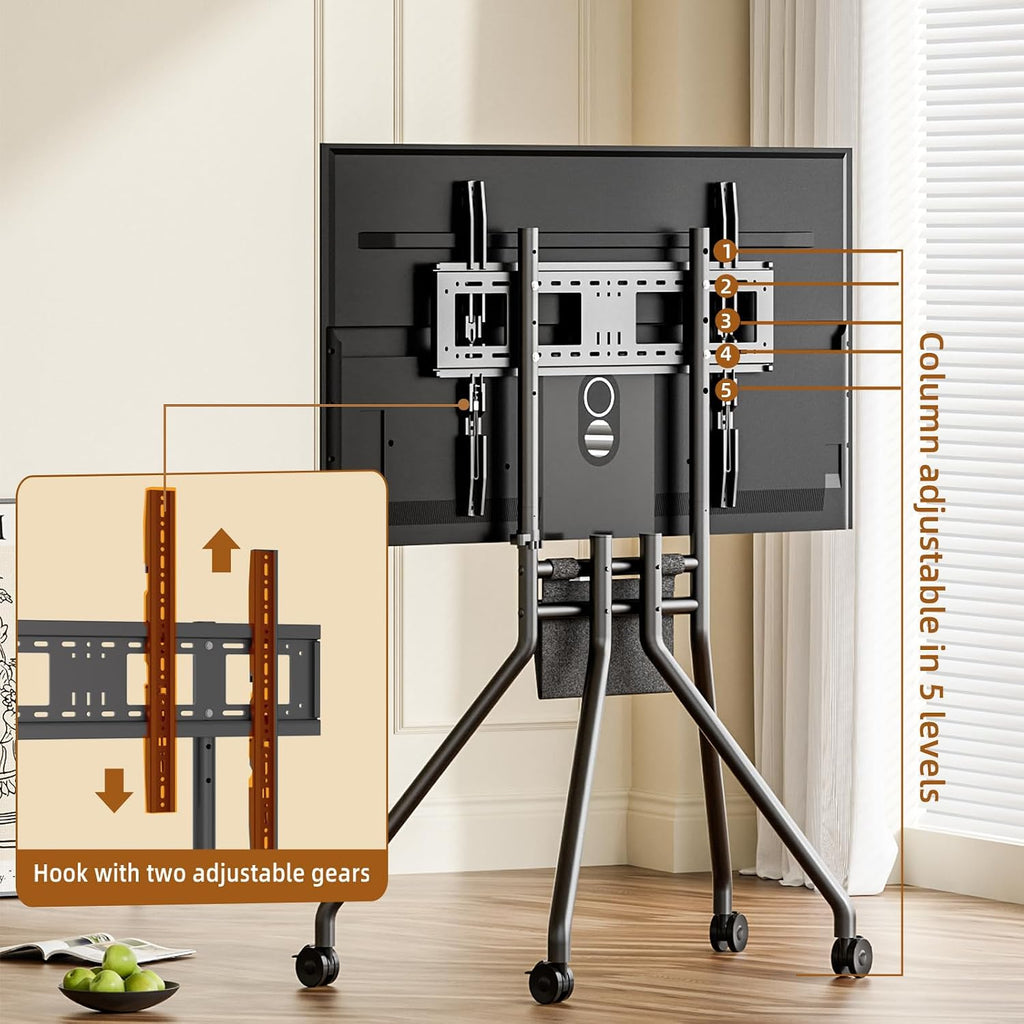 Rolling TV Cart, Mobile Floor TV Stand for 50-100 Inch Screens, Portable TV Trolley Bracket for Home Office School Business, Holds 180Lbs, Max VESA 900x600mm, Black YS623B - Image 2