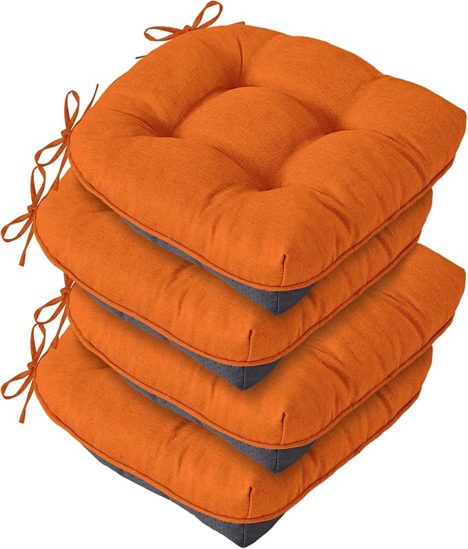 IASEAHK Chair Cushions for Dining Chairs, 15.5" x 15.5" x 4", Orange | Set of 4, Tufted Foam, Non Slip, With Ties, Machine Washable,Seat Cushions for Indoor&Kitchen&Dining Room by IASEAHK
