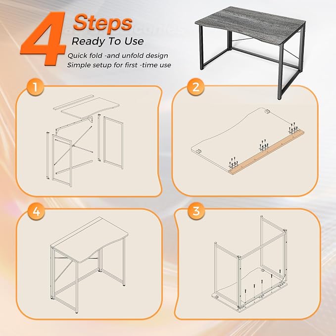 Huuger Folding Desk for Small Spaces, 31.5 Inch Foldable Computer Table | Easy Assembly, Small Writing Work Office Computer Desk, for Home Office, Study, Bedroom, Dorm, Space Saving, Grey - Image 9