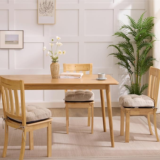 IASEAHK Chair Cushions for Dining Chairs, Dining Chair Cushions, Tufted Indoor Chair Pads with Ties & Non Slip Backing, Seat Cushions for Kitchen Chairs 16.5” x 16.5” x 3.5”, Set of 2, Beige - Image 7