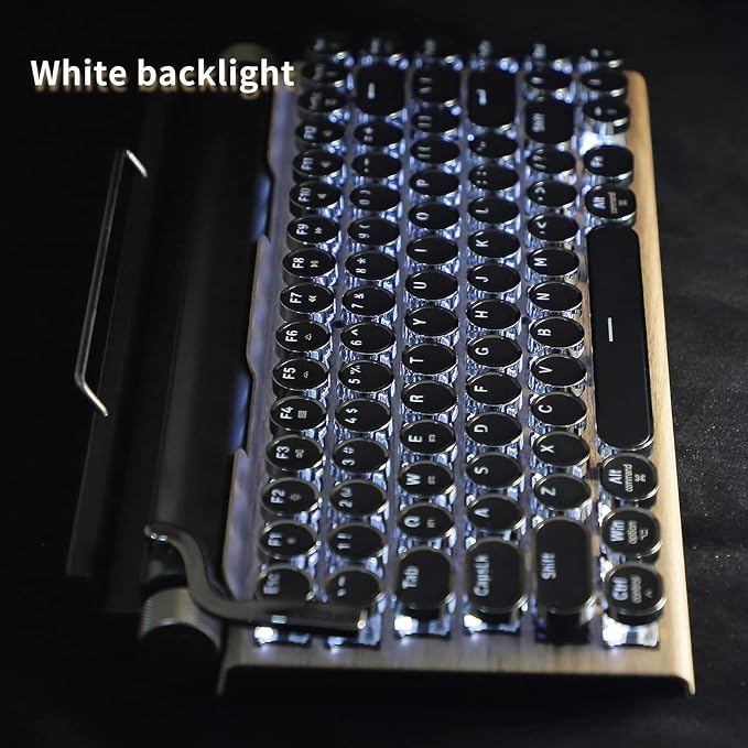 Adventurers Typewriter-Style Retro Mechanical Keyboard LED Backlight 83 Keys Bluetooth 5.0 Blue Axis Wood Color Panel Compatible with iOS/Android/Windows/Vista/Linux/Mac Office/Gaming, 12.8x6.6x1.6in - Image 5