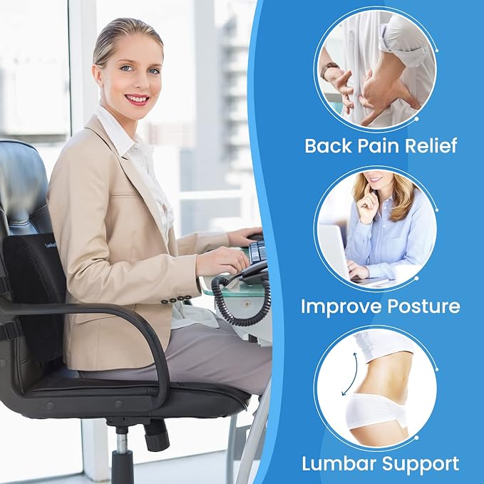 LumbarPal Lumbar Support Pillow for Office Chair Back Support Lumbar Pillow for Car, Gaming, Office Chair - Improve Sitting Posture & Back Pain Relief, Memory Foam, Adjustable Straps, Black | Improve Sitting Posture & Back Pain Relief. Lumbar Pillow Fi... - Image 5