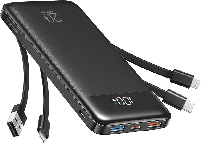 charmast Portable Charger Built-in Cables, 20000mAh Power Bank 6-Output | Travel Fast Charging Battery Pack for iPhone 17/16/15 Samsung Android, Flight-Approved, Multi-Device, USB-C & USB-A, LED % by charmast
