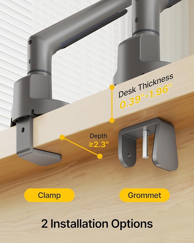 monTEK USB Monitor Arm for 17-40" Screens, 26.4 lbs, Gray | USB ports, mechanical spring, tension indicator, full motion, VESA 75/100, clamp/grommet bases and cable routing - Image 8