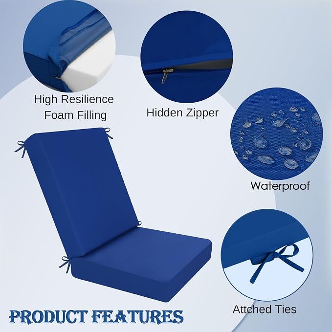 idee-home Outdoor Patio Dining Chair Cushion High Back | Density Foam Chair Cushions Seat with Removable Cover, WeatherResistant Indoor Deep - Image 2