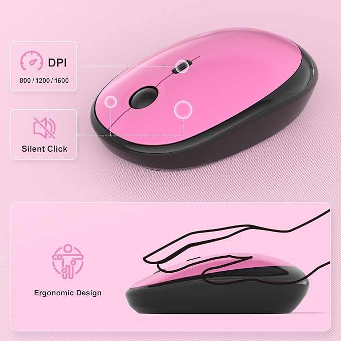 MOFII Wireless Keyboard and Mouse Combo,2.4G Typewriter Keyboard Quiet Mice | Retro Full Size Computer Keyboards, Cute Mouse, USB Dongle Plug and Play, for PC,Laptop,Desktop,Windows (Black Pink Gradient) - Image 3