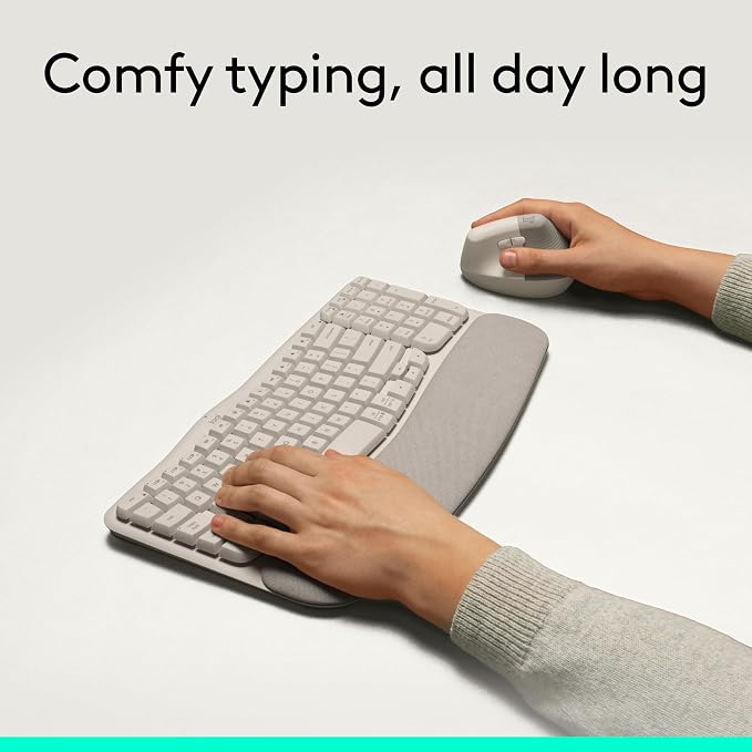 Logitech Wave Keys Wireless Ergonomic Keyboard with Cushioned Palm - Sand | Cushioned palm rest, comfortable natural typing, Easy-Switch, Logi Bolt receiver included, for Multi-OS, Windows/Mac - Image 2