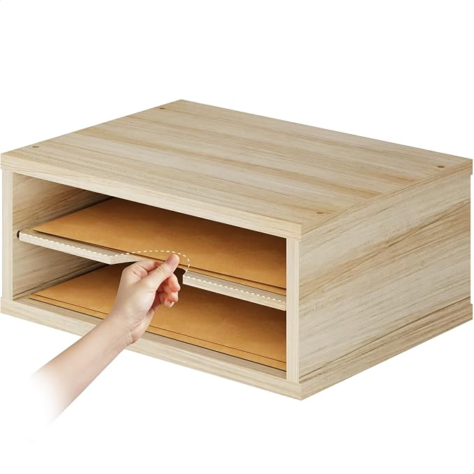 Ballucci 2-Tier Wooden Desk Organizer, Office Desk Organization, Mail Sorter, Paper Tray, File Folder Holder, Desktop Paper Organizer, Desk Organizers and Accessories, Natural Wood - Image 7