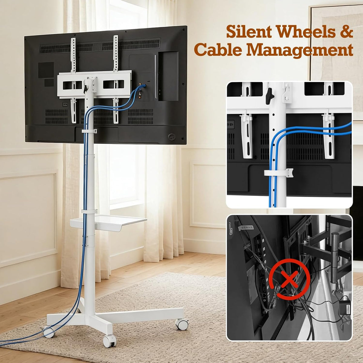 Mobile TV Stand with Wheels for 23-60 Inch Flat Curved TVs - Image 6
