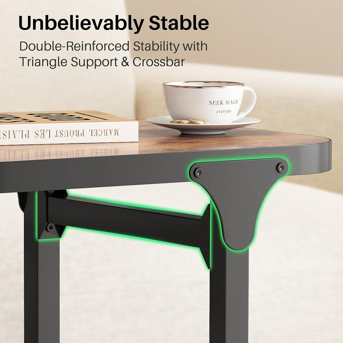Kitstorack Ultra Stable & Durable End Table, Ajustable Height C Shaped Side Table for Couch, Sofa Side Table with Thickened Metal Frame for Living Room, Bedroom, Rustic - Image 4