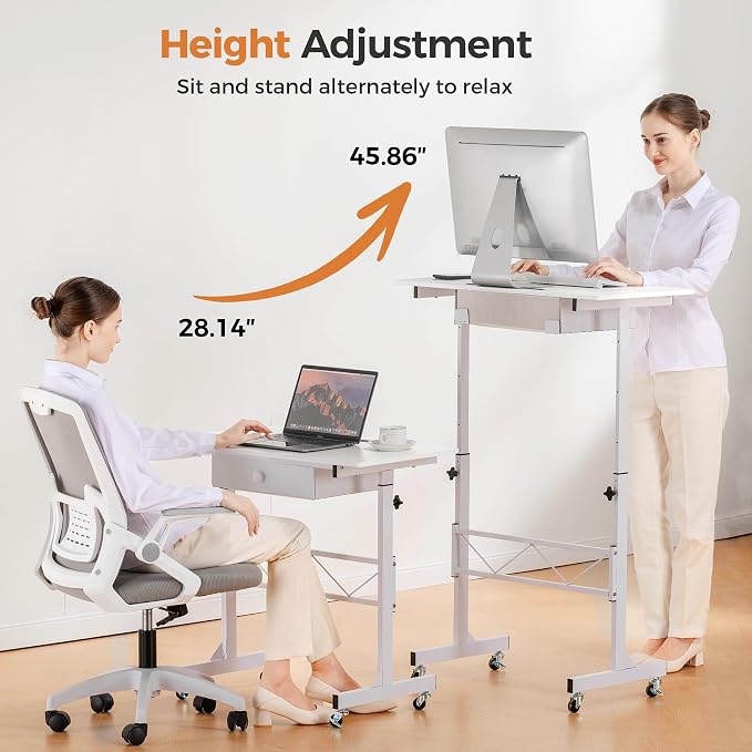 COMHOMA Small Standing Desk Adjustable Height Small Computer Desk Mobile Portable Rolling Laptop Table with Wheels 32" Computer Workstation Sit Stand Desks Portable Standing Table Treadmill desks - Image 4