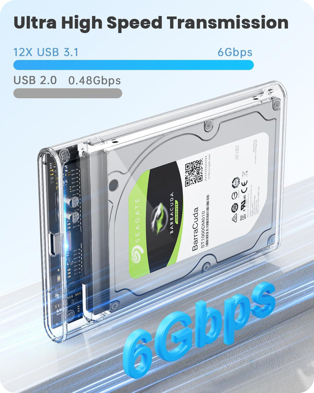 POSUGEAR 2.5'' External Hard Drive Enclosure, 6Gbps USB C 3.1 Gen 2 - Image 3