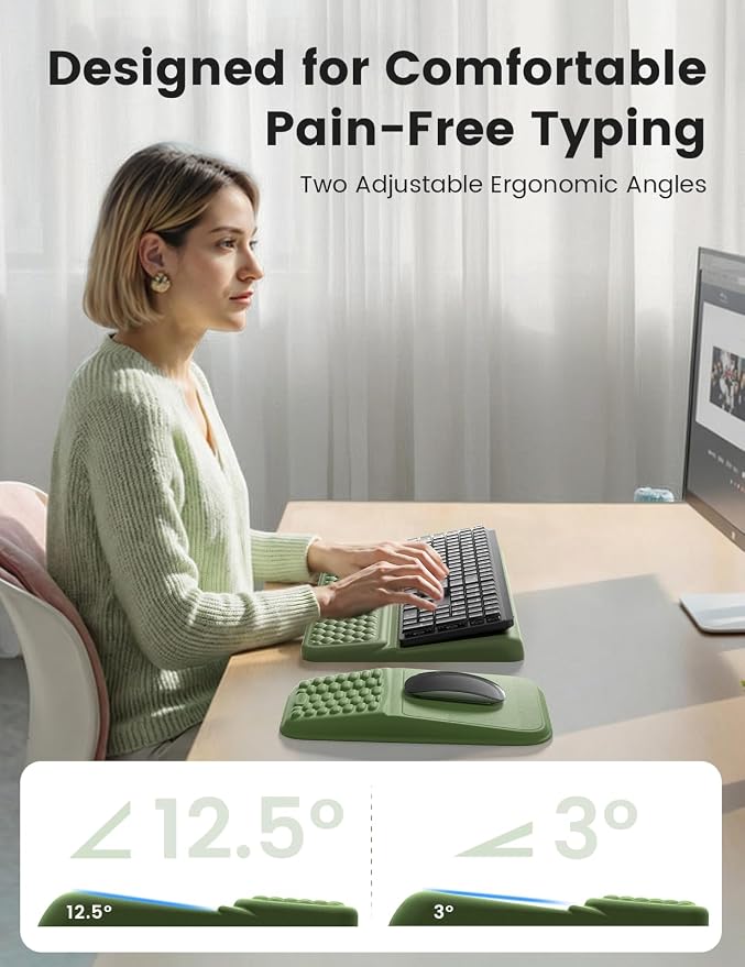 Vaydeer Keyboard Stand and Mouse Pad Set with Wrist Rest, Soft Memory Foam Wrist Support, Ergonomic Wrist Cushion for Desk, Relieves Carpal Tunnel Pain, Palm Hand Typing for Office, Gaming, Pink - Image 3