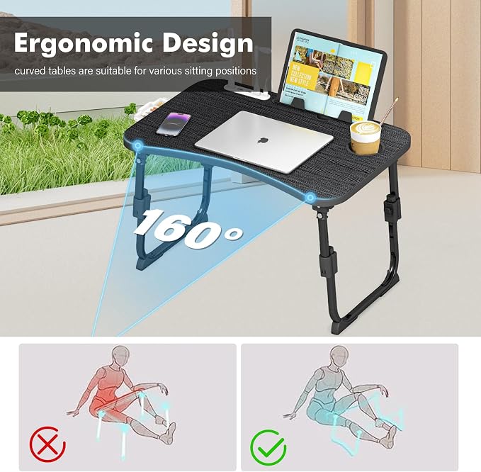 Lap Desk for Bed Adjustable Height, Foldable Bed Table with Storage Drawer, Tablet Slot & Cup Holder, Portable Laptop Stand for Bed & Sofa, Bed Desk for Adults & Kids, Black - Image 8