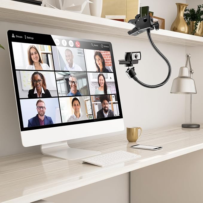 Webcam Stand, Webcam Mount Gooseneck Arm with Phone Holder Web Camera Stand Desk Mount Clip Clamp for Logitech Webcams C922 C930e C920S C920 C615 C960 C920x BRIO 4K NexiGo N60 and More - Image 6