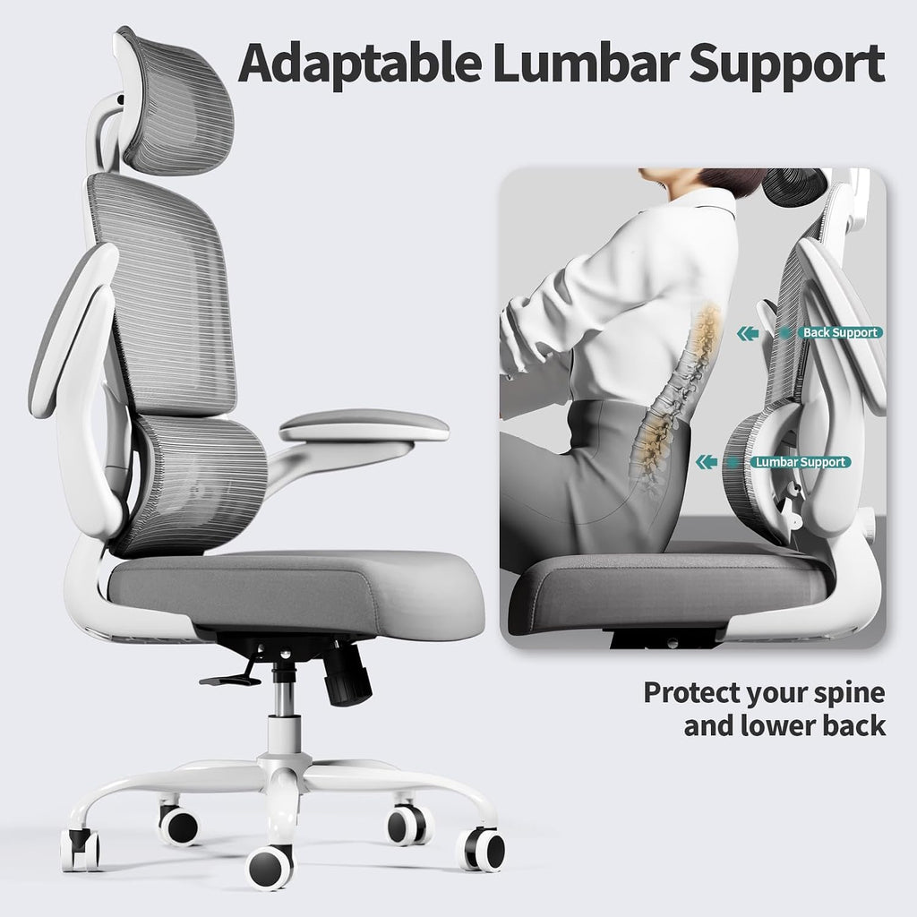 TRALT Office Chair Ergonomic Desk Chair with Lumbar Support Grey, 1 - Image 9