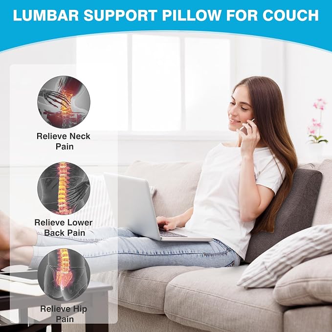 Back Support Pillow for Recliner Dual Layer Lumbar Support Pillow with Gel Memory Foam Ergonomic Orthopedic Couch Lumbar Cushions for Elderly Lower Back Pain Relief Washable Cover Brown - Image 4